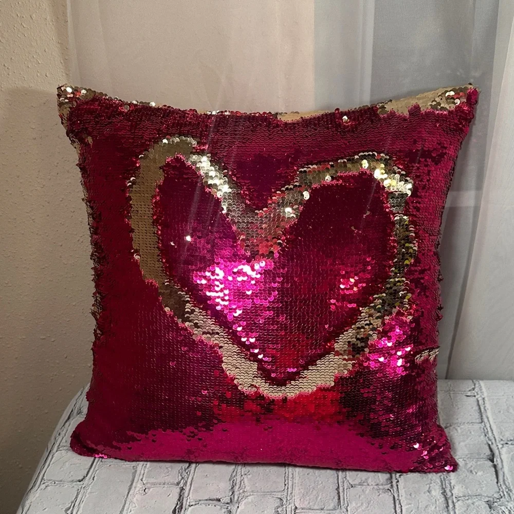 Reversible Color Change Sequin Throw Pillow Sparkle Shine Pink Gold 15x15x6 Girl